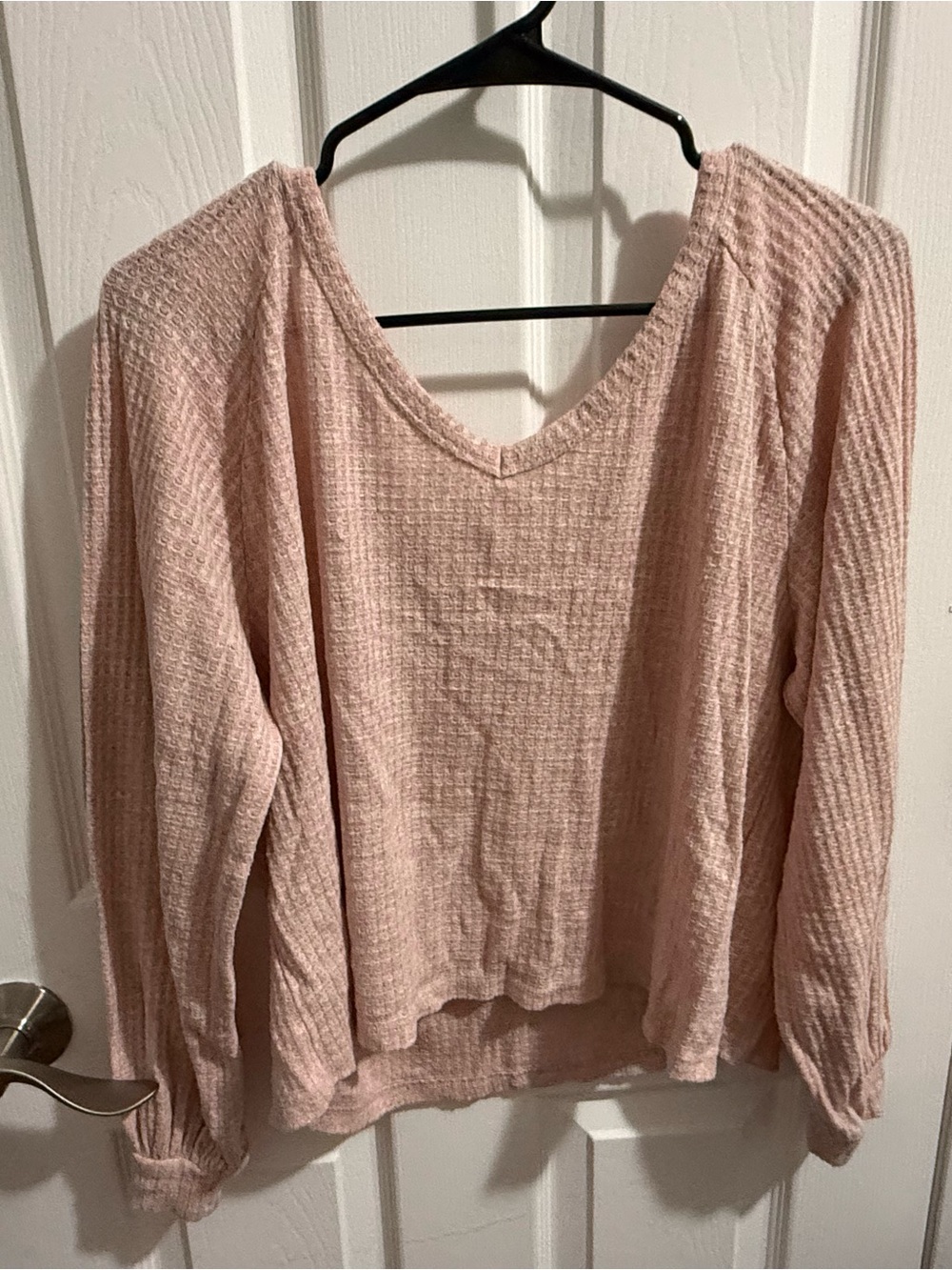 Women's V-Neck Waffle Knit Top - Blush Pink